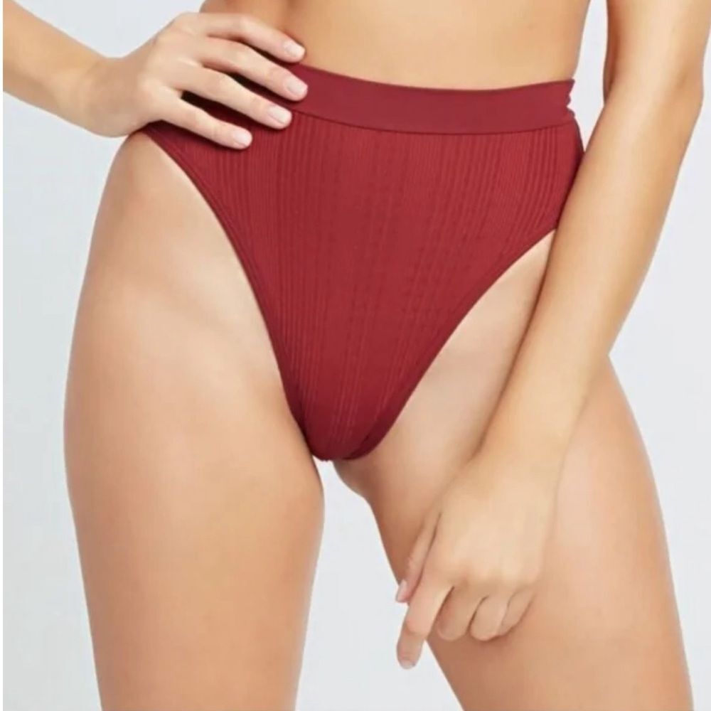 (NWOT)L*Space Ribbed Frenchi Bitsy Bikini Bottom Cheeky Sangria High Waist Large